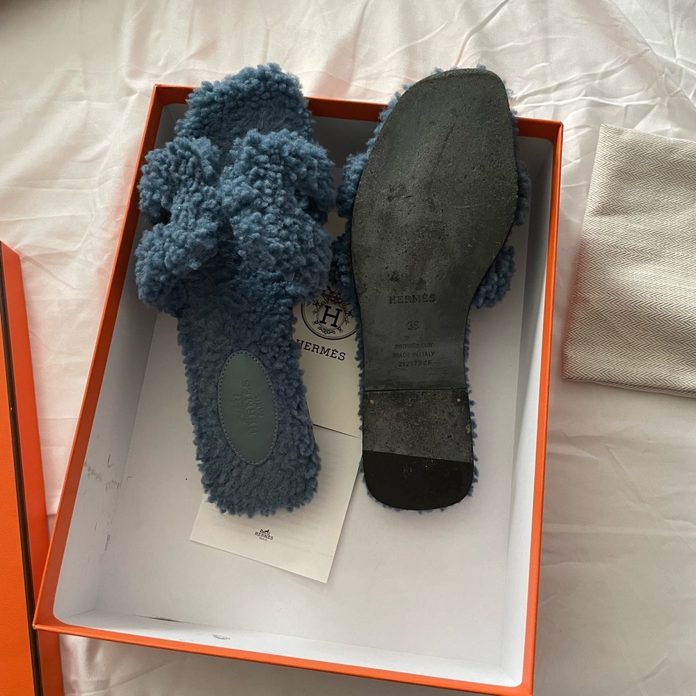 Authentic Hermes Shearling Slides. - image 2